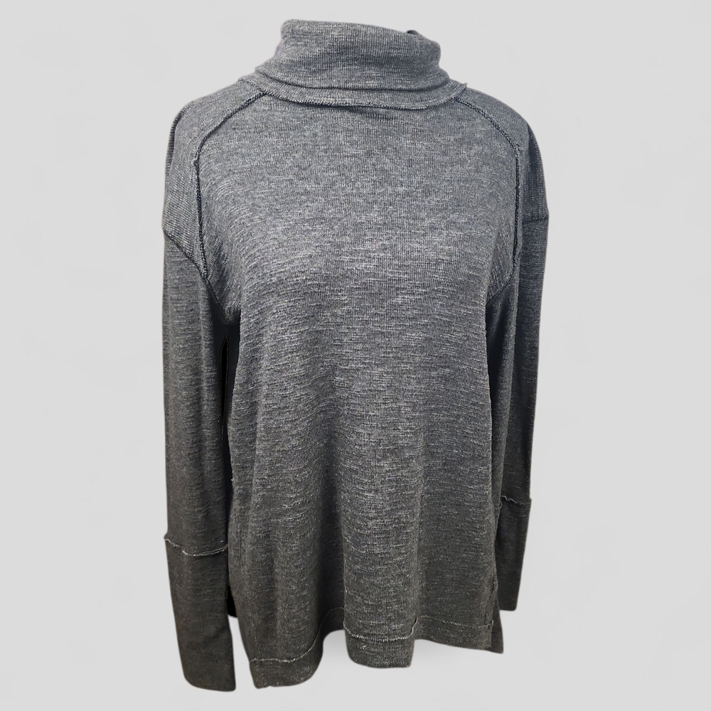 WE THE FREE | Free People Split Back Turtleneck Charcoal‎ Exposed Seam Top | S